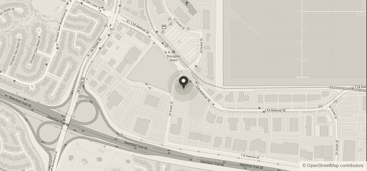 Map showing the office at 11500 29 Street SE, Calgary, near 114 Avenue SE and Deerfoot Trail